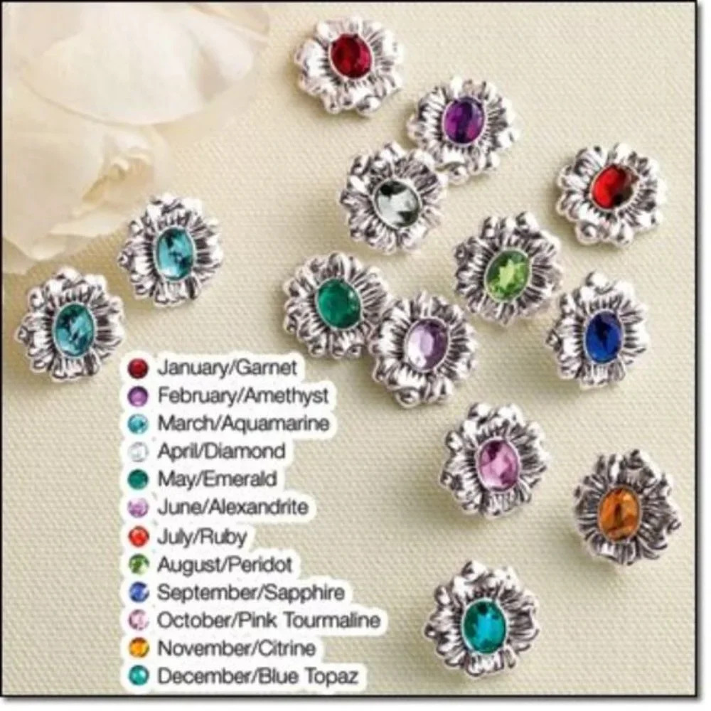 Antiqued Floral Birthstone Color Earrings May August October